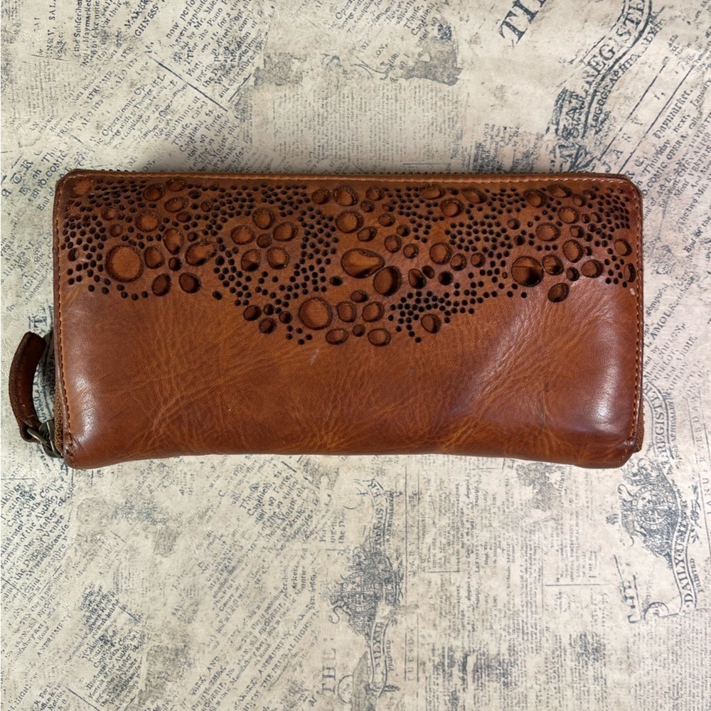 Tan Leather Zip Around Wallet Organizer Classic Brown Leather Card Holder